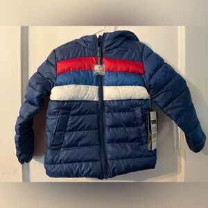 Stylish Kids Puffer Jacket - Navy, Red, and White